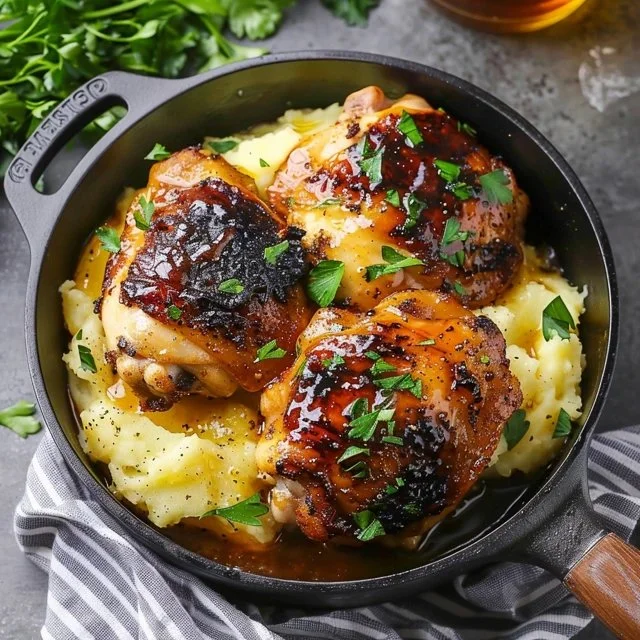Delicious Chipotle Honey Chicken Thighs served on a plate with garnish.