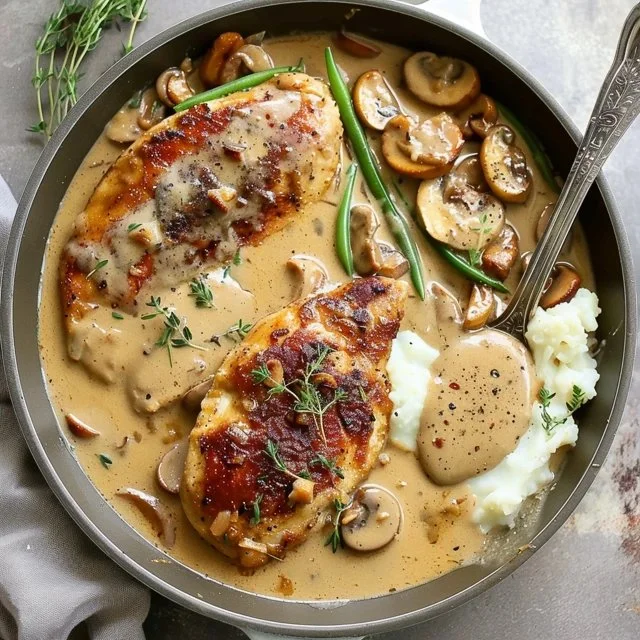 Delicious creamy garlic chicken served with herbs and spices