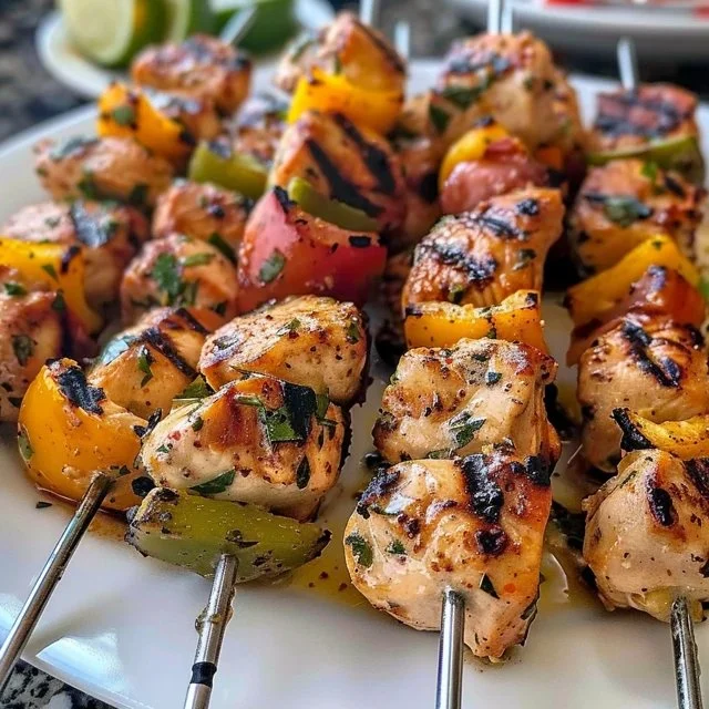 Delicious Greek marinated chicken kabobs grilled to perfection