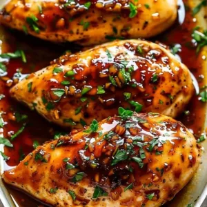 Delicious Honey Garlic Chicken Breasts served on a plate with vegetables