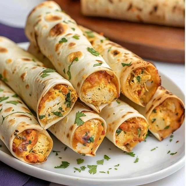 Delicious Baked Chicken Taquitos served on a plate with salsa dip