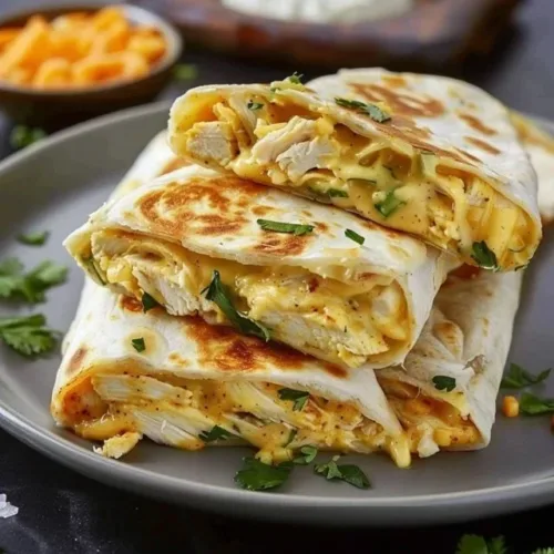 Cheesy garlic chicken wraps served with fresh toppings