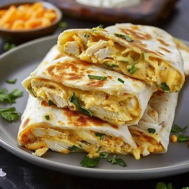 Cheesy garlic chicken wraps served with fresh toppings
