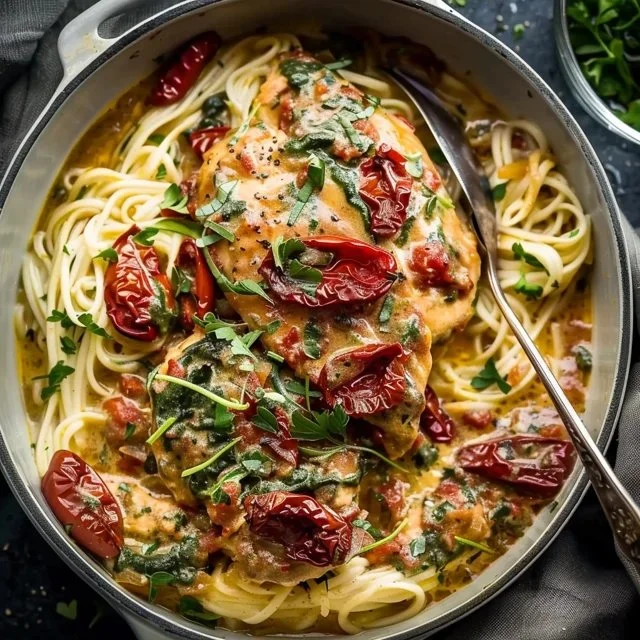 Creamy Crockpot Tuscan Chicken recipe with rich flavors and fresh ingredients
