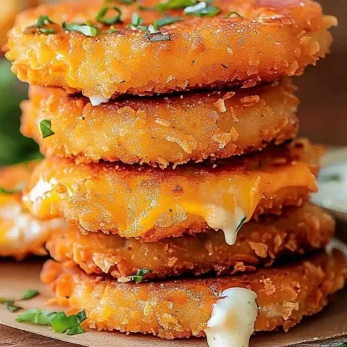 Crispy Cheesy Chicken Patties on a plate garnished with herbs