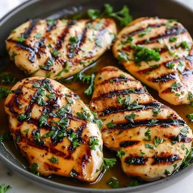Easy grilled chicken recipe with seasonings and grill marks