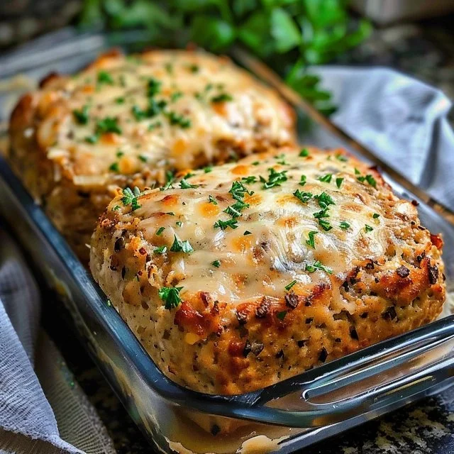 Delicious Garlic Parmesan Chicken Meatloaves cooked to perfection