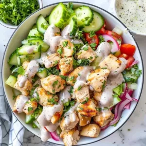 Healthy ranch chicken salad with fresh vegetables and grilled chicken