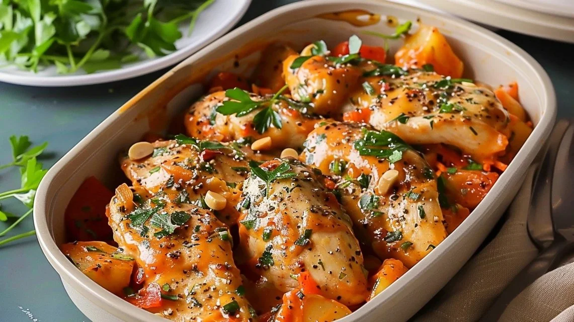 High Protein Creamy Garlic Cheesy Chicken & Potatoes