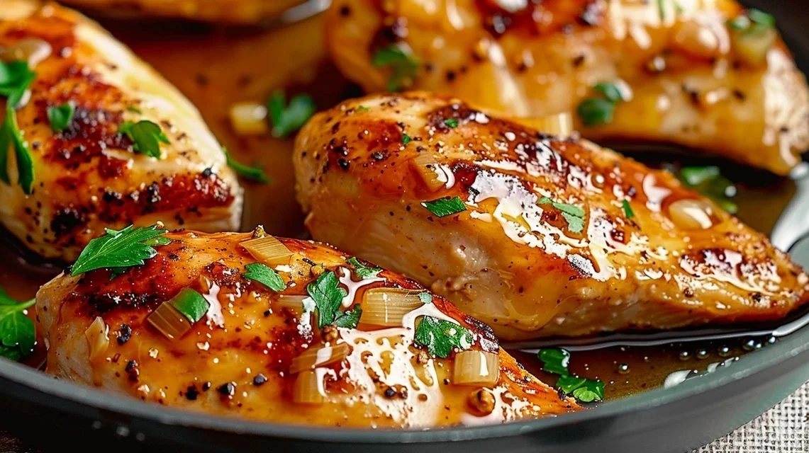 Honey Garlic Chicken Breasts served with vegetables on a plate