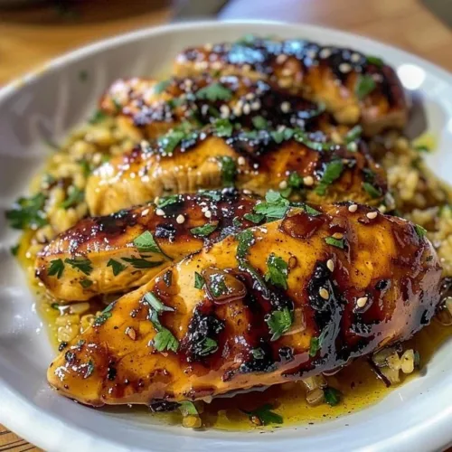 Delicious Honey Garlic Chicken Breasts served with vegetables.