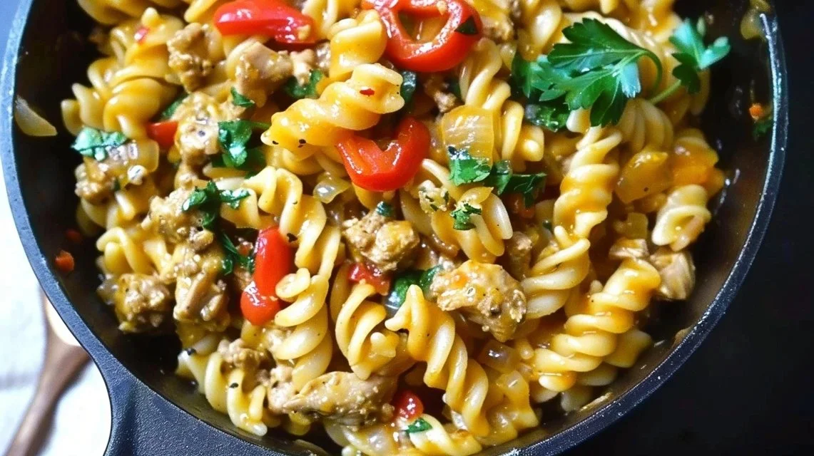 One Pot Ground Chicken Fajita Pasta