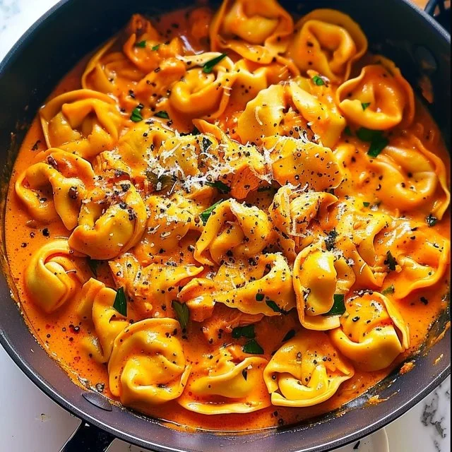 One-Pot Spicy Garlic Butter Chicken Tortellini dish served in a bowl