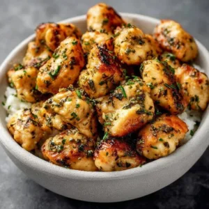 15-minute garlic butter chicken bites served on a plate