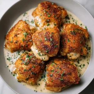 Delicious air fryer boneless skinless chicken thighs served on a plate.