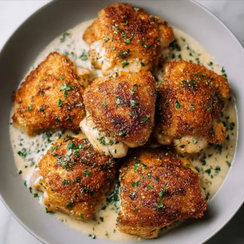 Delicious air fryer boneless skinless chicken thighs served on a plate.