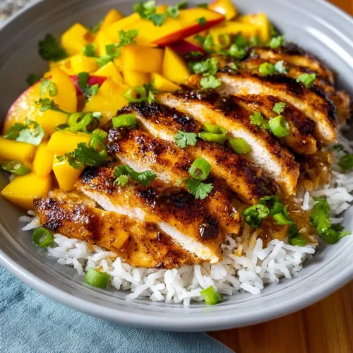 Asian Mango Glazed Chicken Twists with a sweet mango glaze and herbs