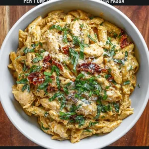 Creamy chicken pesto pasta served in a bowl with fresh basil and parmesan