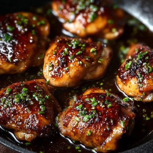 Creamy Garlic Parmesan Chicken Thighs with herbs and seasoning on a plate