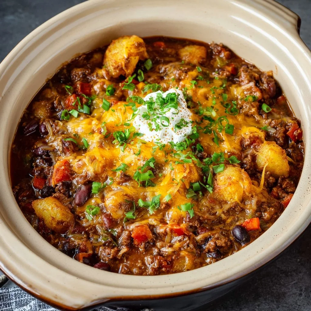 Easy Cowboy Casserole made in a crockpot with layers of flavor