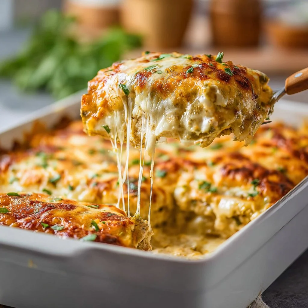 Plate of easy green chile chicken enchiladas topped with cheese and green sauce