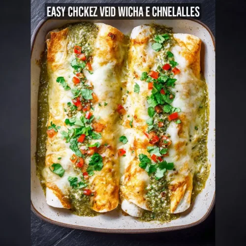 Delicious easy salsa verde chicken enchiladas ready to serve.