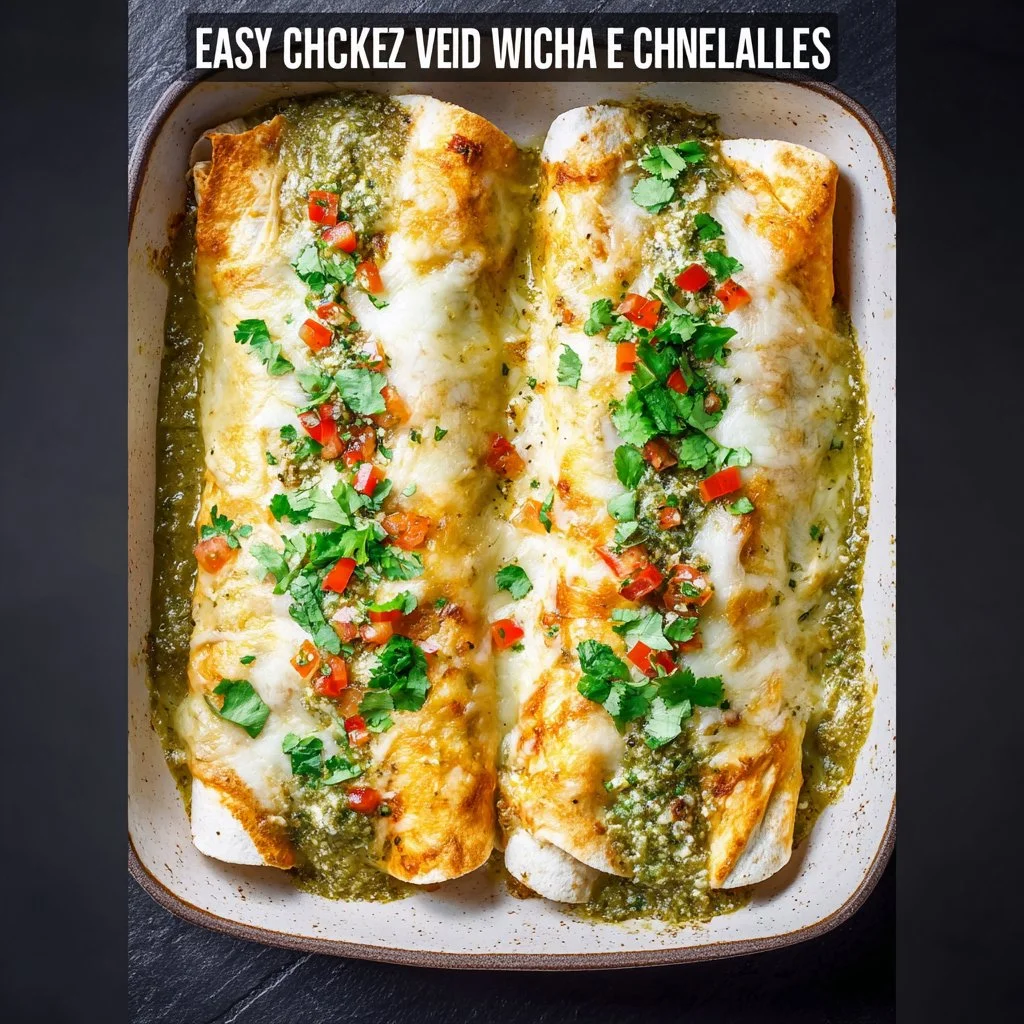 Delicious easy salsa verde chicken enchiladas ready to serve.