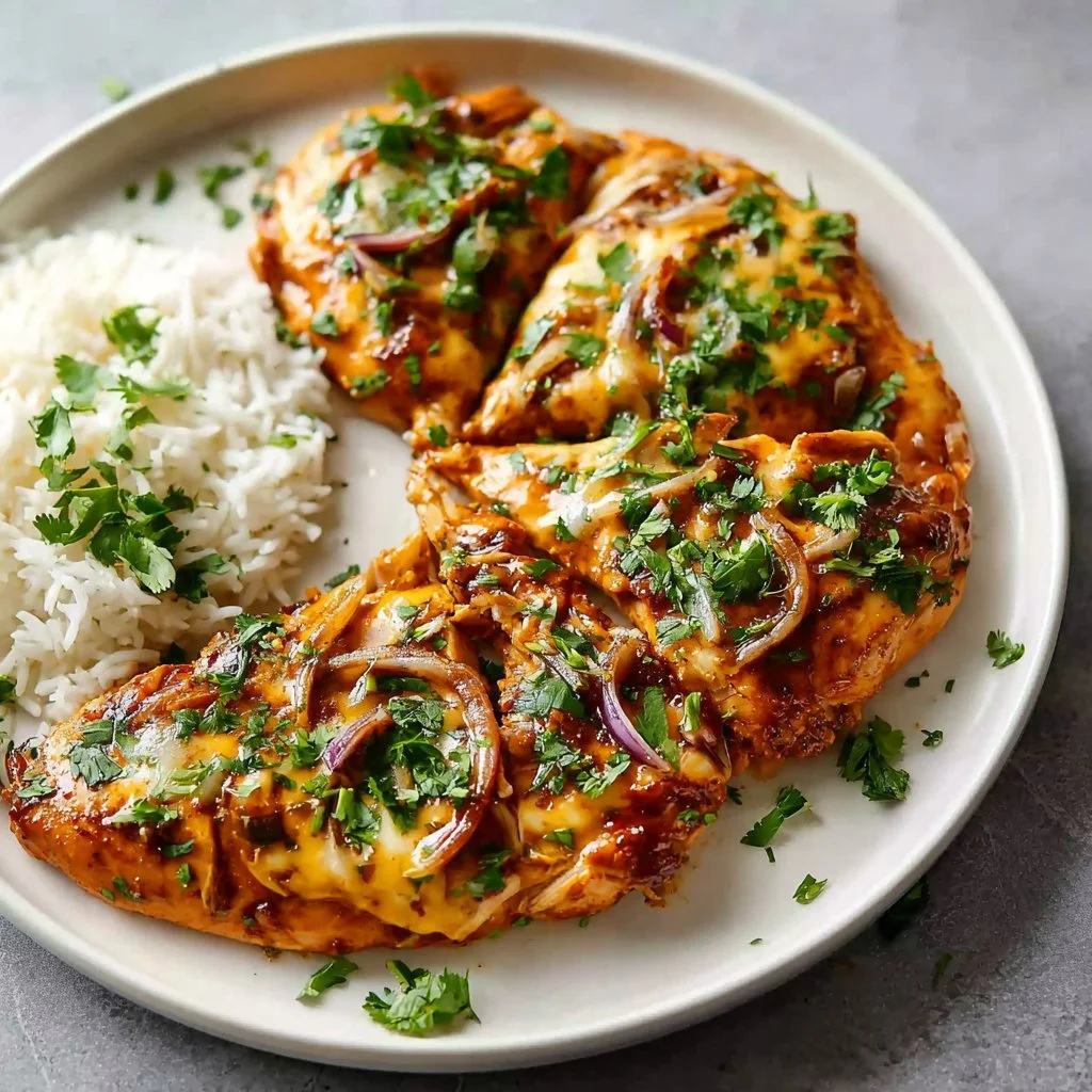 Juicy Garlic Butter Chicken served with herbs and lemon slices