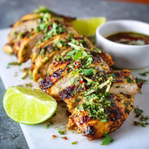 Grilled cilantro lime chicken marinated with fresh cilantro and lime juice