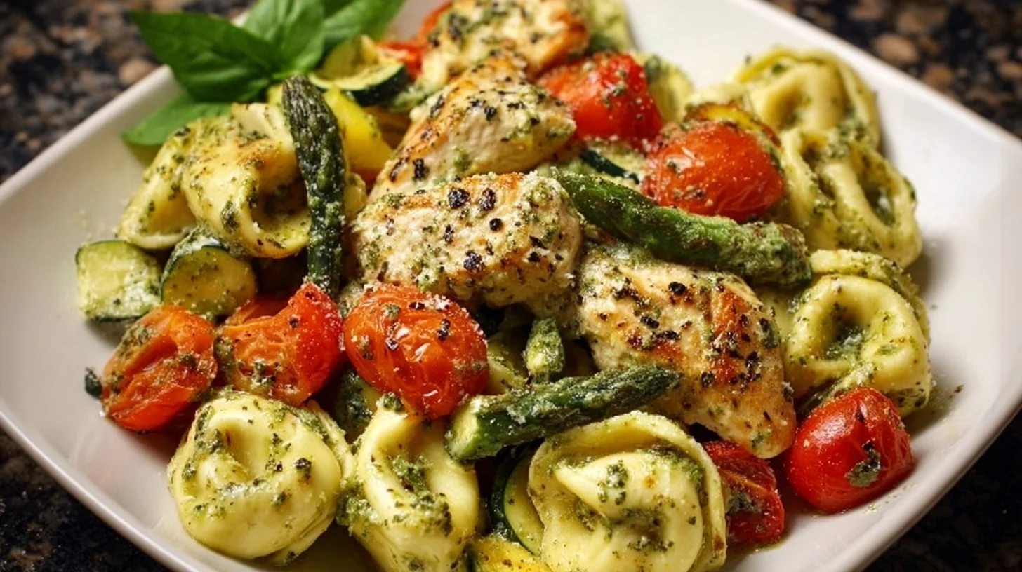 One-Pan Pesto Chicken Tortellini with Veggies
