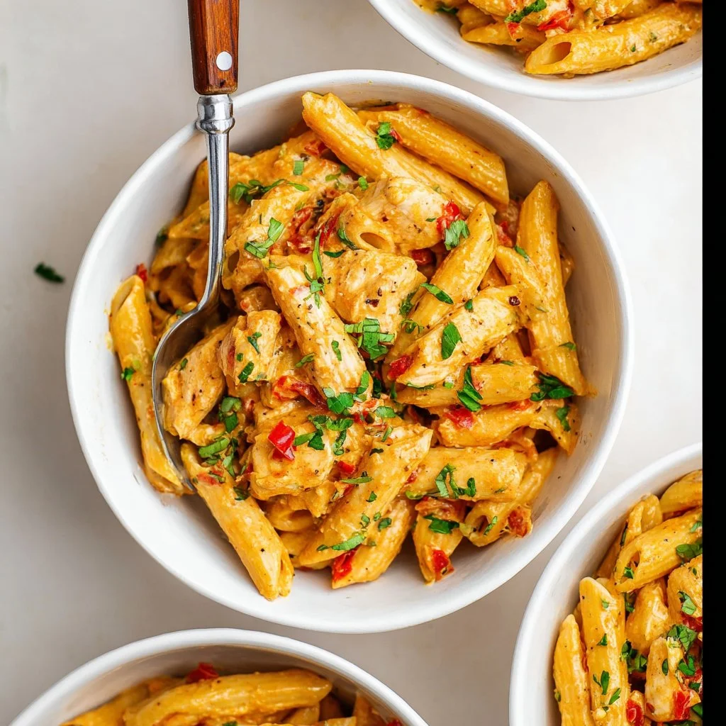 Rich Creamy Marry Me Chicken Pasta garnished with herbs and served in a bowl