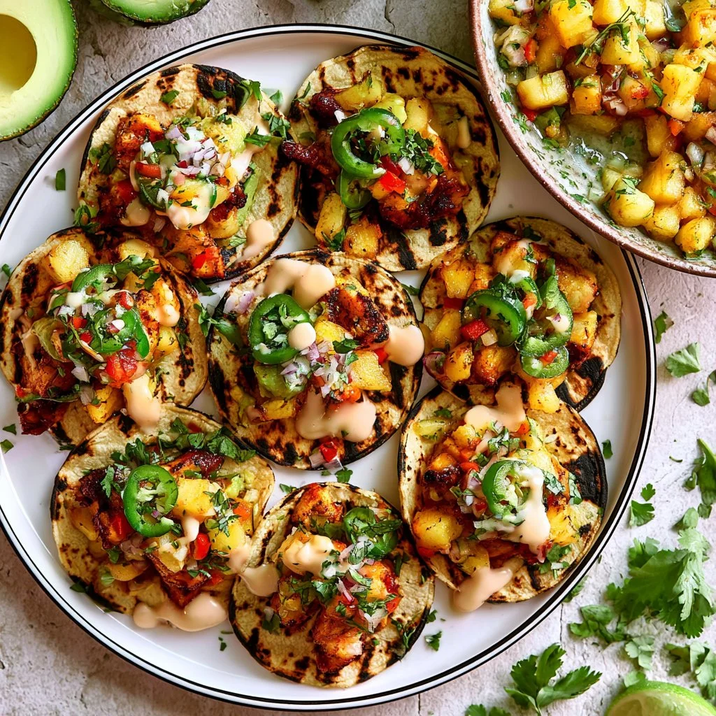 Delicious Chili Lime Chicken Tacos served with fresh toppings