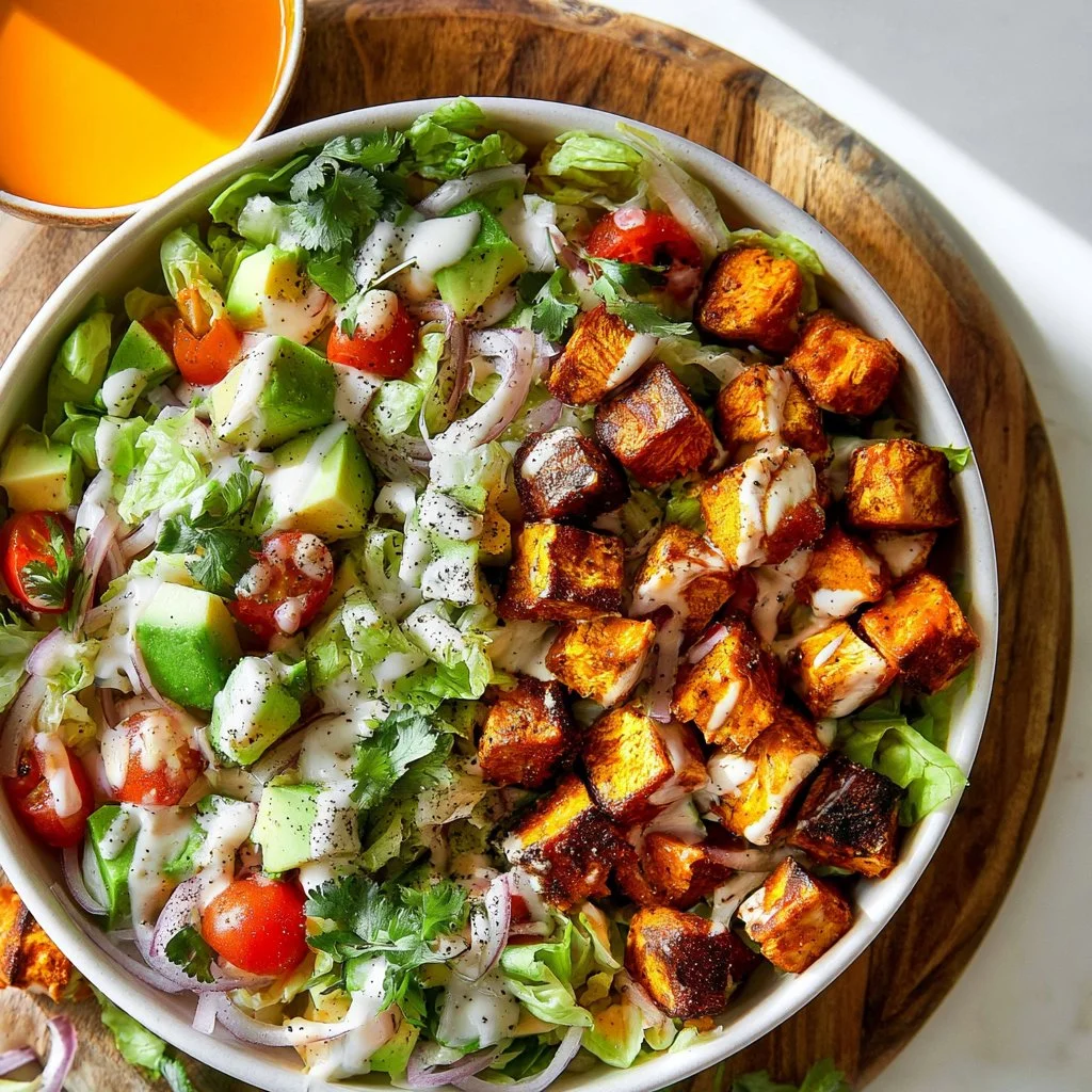 Crispy Buffalo Chicken Salad served in a bowl with fresh ingredients