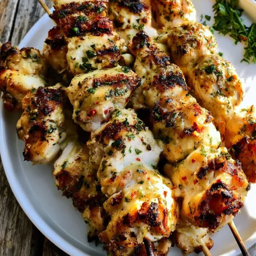 Easy Garlic Parmesan Chicken Kebabs grilled to perfection