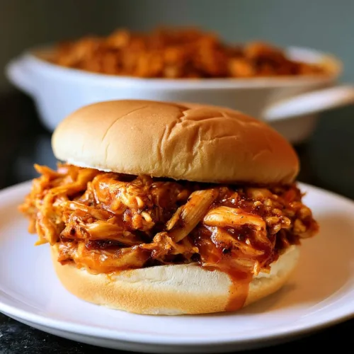Juicy crockpot BBQ chicken served with sauce and vegetables
