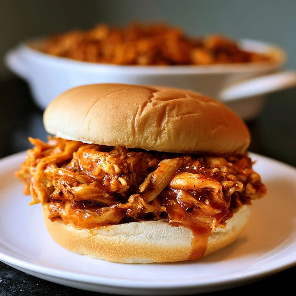 Juicy crockpot BBQ chicken served with sauce and vegetables