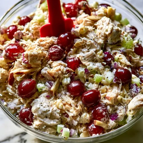 Bowl of the best classic chicken salad with fresh ingredients