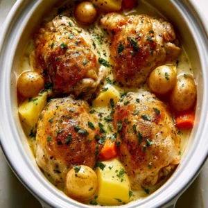 Crockpot Garlic Butter Chicken cooked with butter and garlic in a slow cooker